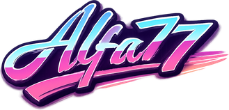 Logo alfa77 berwarna biru teknologi